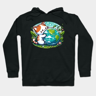 Embracing The Planet Sleeping Kitten Earth Day Globe Cat Hoodie